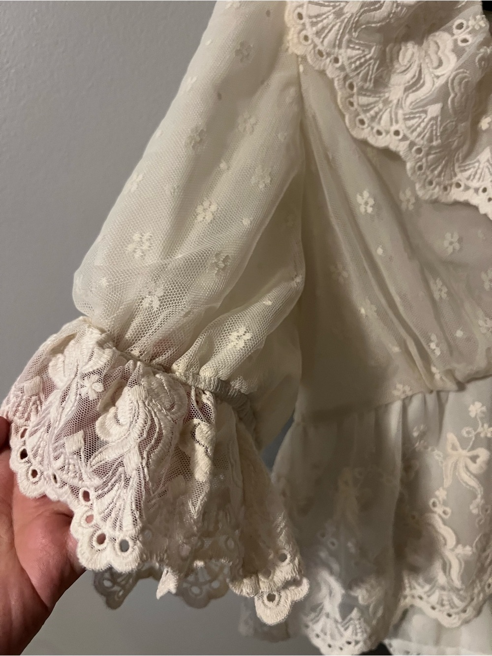 Altar’d State Women's Cream Lace Ruffle Tie-Front Top - Picture 4 of 6